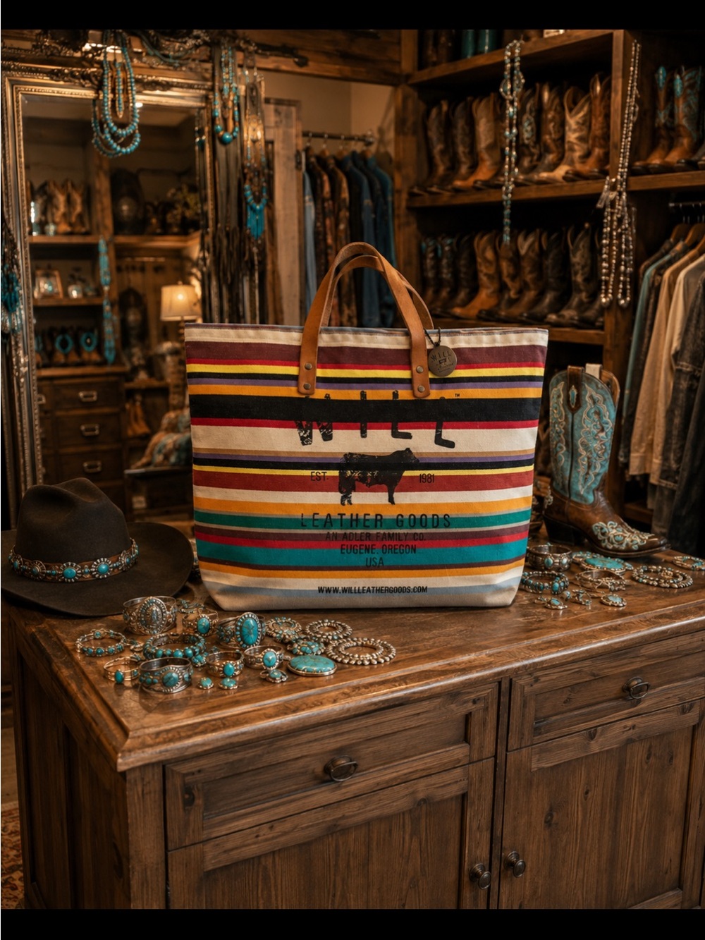Will Leather Goods Multicolor Striped Canvas Tote with Leather Handles
